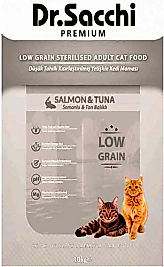 Dr. Sacchi Premium Düşük Tahıllı Somonlu ve Ton Balıklı 10 kg Kısırlaştırılmış Yetişkin Kedi Maması