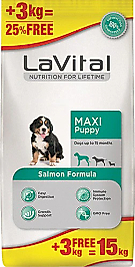 LaVital Maxi Puppy Somonlu 12 kg + 3 kg Büyük Irk Yavru Köpek Maması