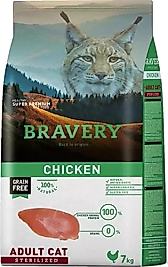 Bravery Tahılsız Kısırlaştırılmış Tavuklu 7 kg Yetişkin Kuru Kedi Maması