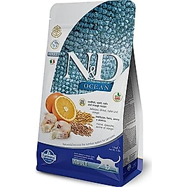 N&D Ocean Düşük Tahıllı Morina Balıklı ve Portakallı Yetişkin Kedi Maması 1,5 kg